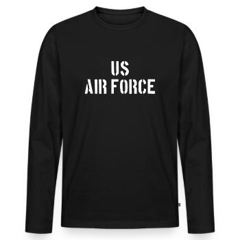 US Air Force - Avion - Pilote Flugzeug Luftwaffe - T-shirt manches longues Premium bio Homme - noir - Devant - Nico (187cm)