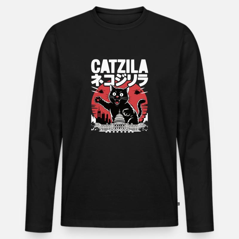 Catzilla Catzilla - Männer Premium Bio Langarmshirt - Schwarz