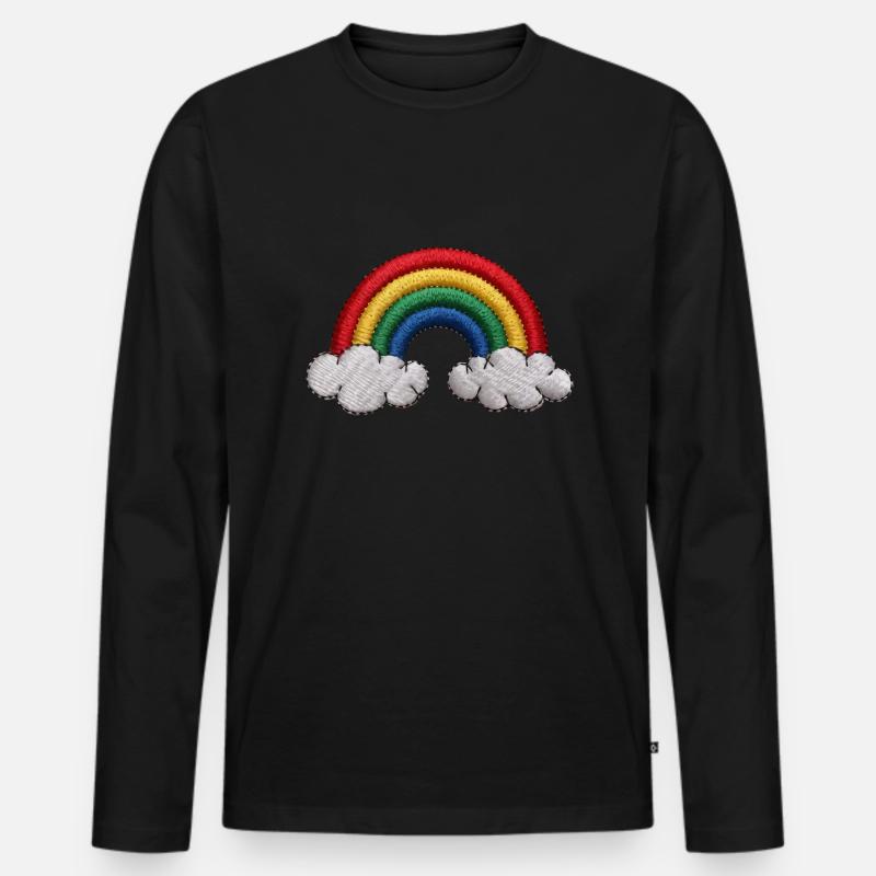 Regenbogen bestickt - Männer Premium Bio Langarmshirt - Schwarz