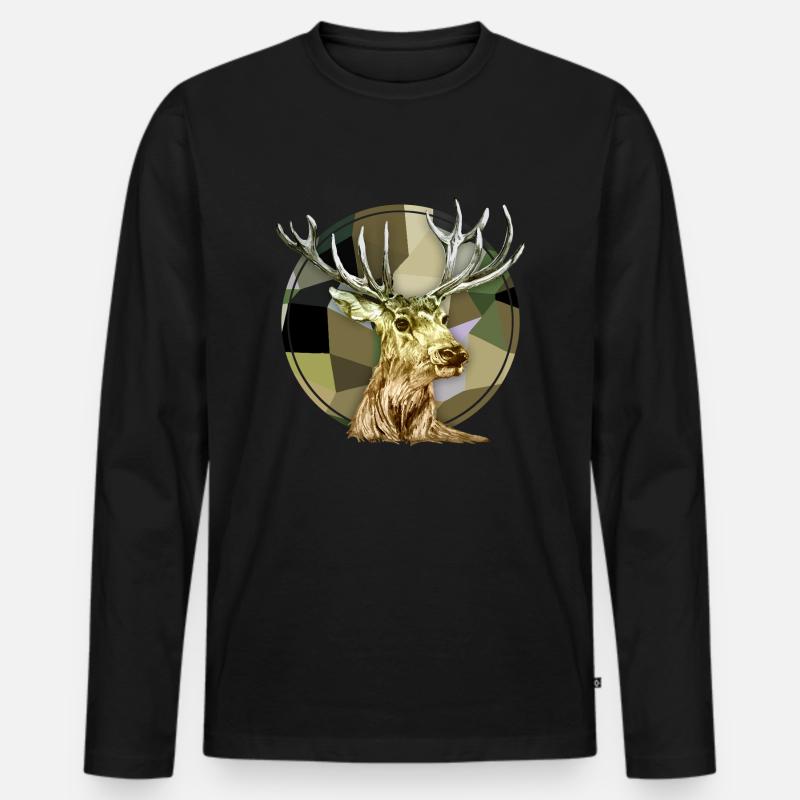 Hirsch - Männer Premium Bio Langarmshirt - Schwarz