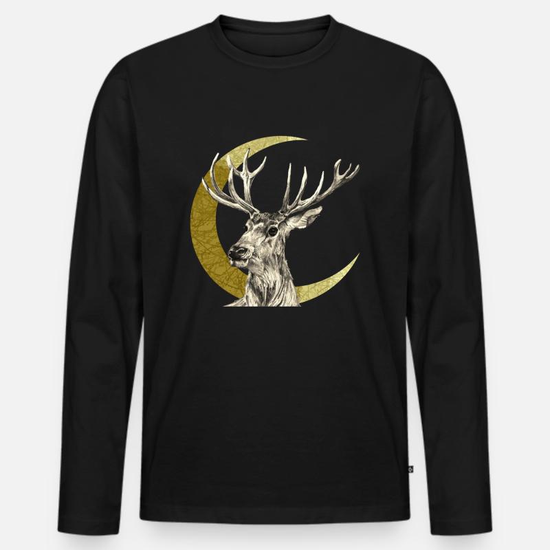 Hirsch - Männer Premium Bio Langarmshirt - Schwarz