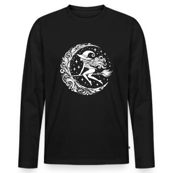 Witch on broom - Men's Premium Organic Long Sleeve Shirt - black - Front - Nico (187cm)