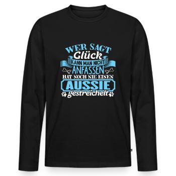AUSSIE - Glück zum anfassen - Männer Premium Bio Langarmshirt - Schwarz - Vorne - Nico (187cm)