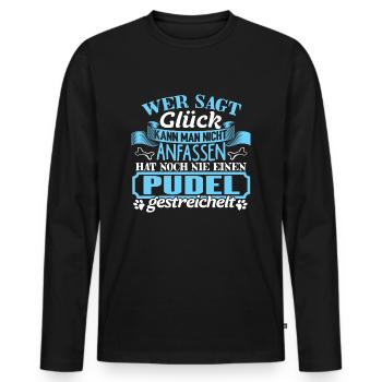 PUDEL - Glück zum anfassen - Männer Premium Bio Langarmshirt - Schwarz - Vorne - Nico (187cm)