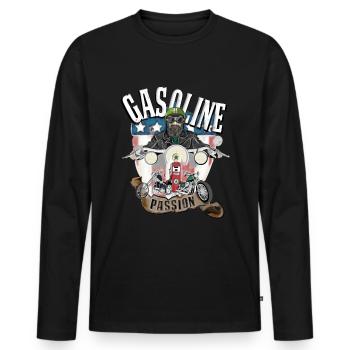 Gasoline Passion, old school, Biker, Motorrad - Männer Premium Bio Langarmshirt - Schwarz - Vorne - Nico (187cm)