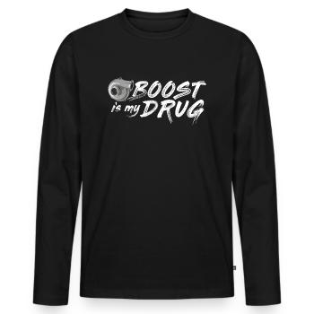 Boost is my drug - Turbo, Tuning, Auto - Männer Premium Bio Langarmshirt - Schwarz - Vorne - Nico (187cm)