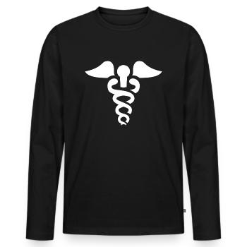 Petit bâton de médecine symbole d'Asclépios caducée - T-shirt manches longues Premium bio Homme - noir - Devant - Nico (187cm)