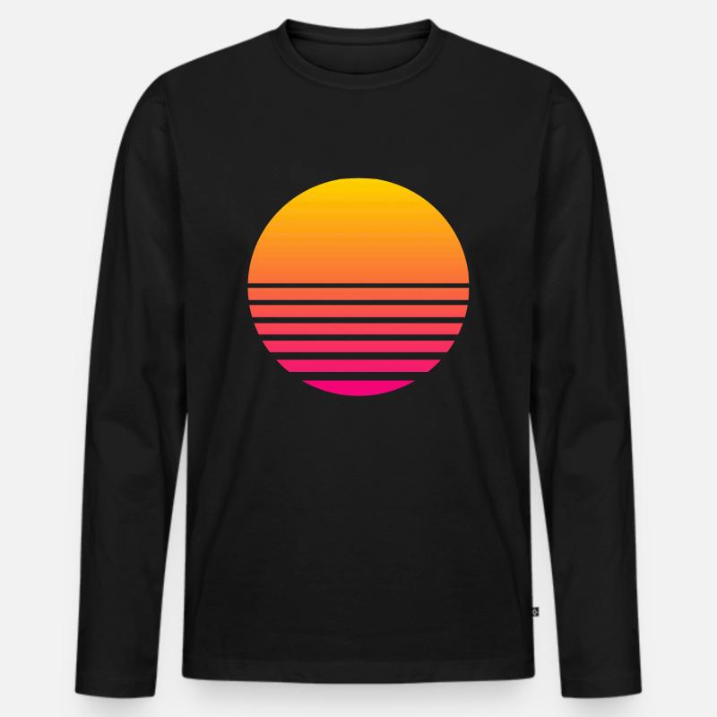 Outrun Retro Sonne - Männer Premium Bio Langarmshirt - Schwarz