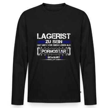 LAGERIST ZU SEIN... - Männer Premium Bio Langarmshirt - Schwarz - Vorne - Nico (187cm)