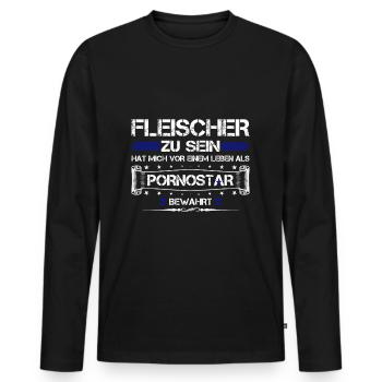 FLEISCHER ZU SEIN... - Männer Premium Bio Langarmshirt - Schwarz - Vorne - Nico (187cm)