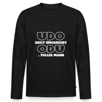 UDO HEIẞT UMGEKEHRT ODU.... - Männer Premium Bio Langarmshirt - Schwarz - Vorne - Nico (187cm)