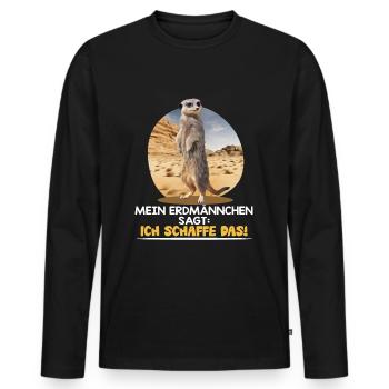 MEIN ERDMÄNNCHEN SAGT: ICH SCHAFFE DAS! - Männer Premium Bio Langarmshirt - Schwarz - Vorne - Nico (187cm)