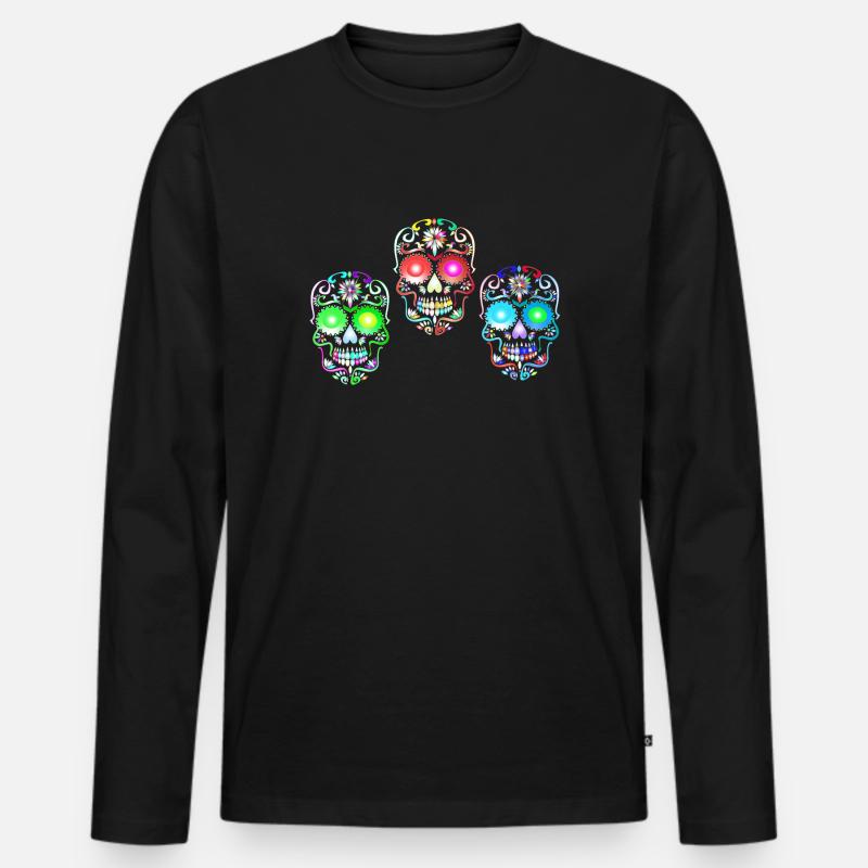 Zucker Schädel Kunst - Männer Premium Bio Langarmshirt - Schwarz