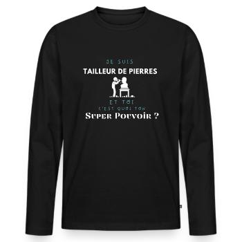 Tailleur de pierre - T-shirt manches longues Premium bio Homme - noir - Devant - Nico (187cm)