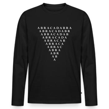 ABRACADABRA Modèle typographique - Schéma d’escroquerie - T-shirt manches longues Premium bio Homme - noir - Devant - Nico (187cm)