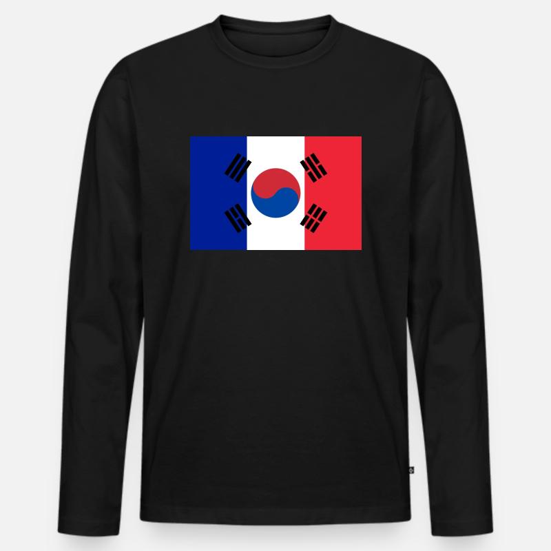 Frankreich Korea - Männer Premium Bio Langarmshirt - Schwarz