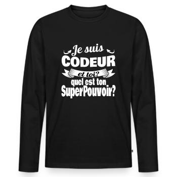 je suis codeur - T-shirt manches longues Premium bio Homme - noir - Devant - Nico (187cm)