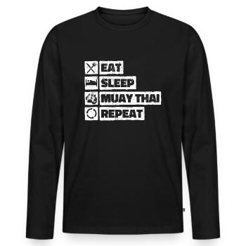 Manger Sleep Muay Thai Répéter Les Arts Martiaux Cadeau - T-shirt manches longues Premium bio Homme - noir - Devant - Nico (187cm)