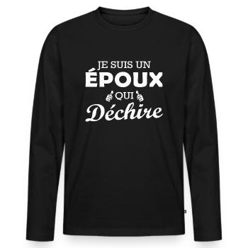 je suis un époux qui déchire / humour mari - T-shirt manches longues Premium bio Homme - noir - Devant - Nico (187cm)