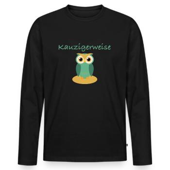 Uhuigerweise | Uhu, Kauz, lustige Sprüche - Männer Premium Bio Langarmshirt - Schwarz - Vorne - Nico (187cm)