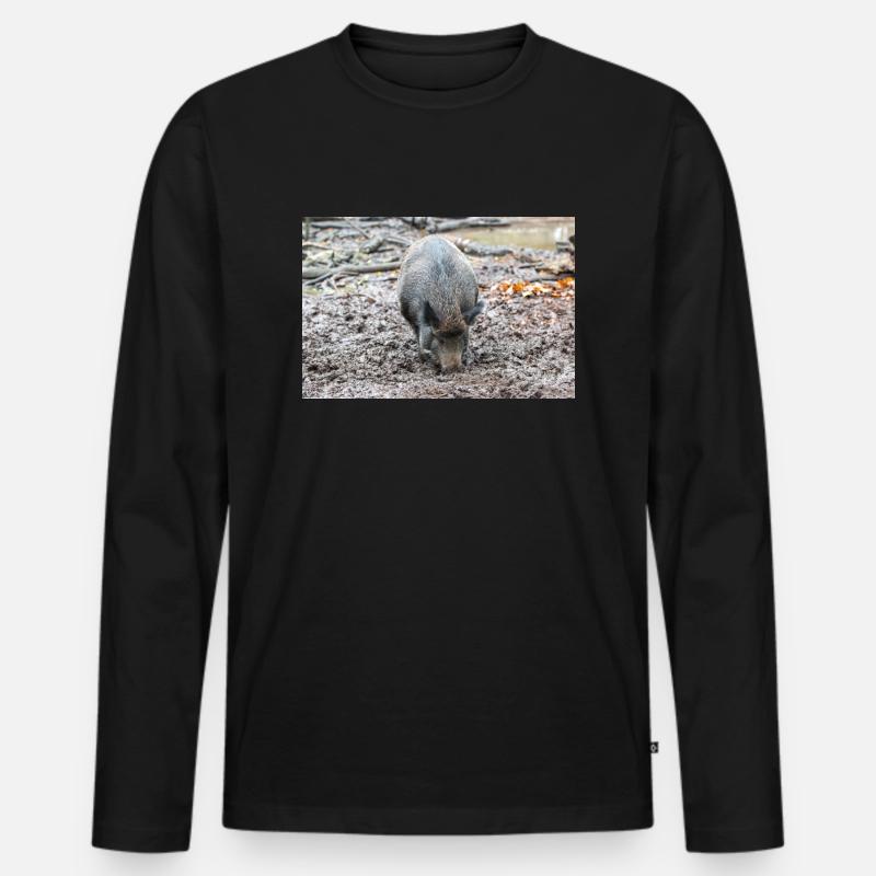Wildschwein Sus scrofa - Männer Premium Bio Langarmshirt - Schwarz
