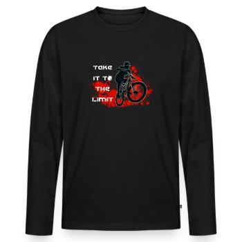 MOUNTAIN BIKE - MTB - DOWNHILL - Bicycle - Men's Premium Organic Long Sleeve Shirt - black - Front - Nico (187cm)