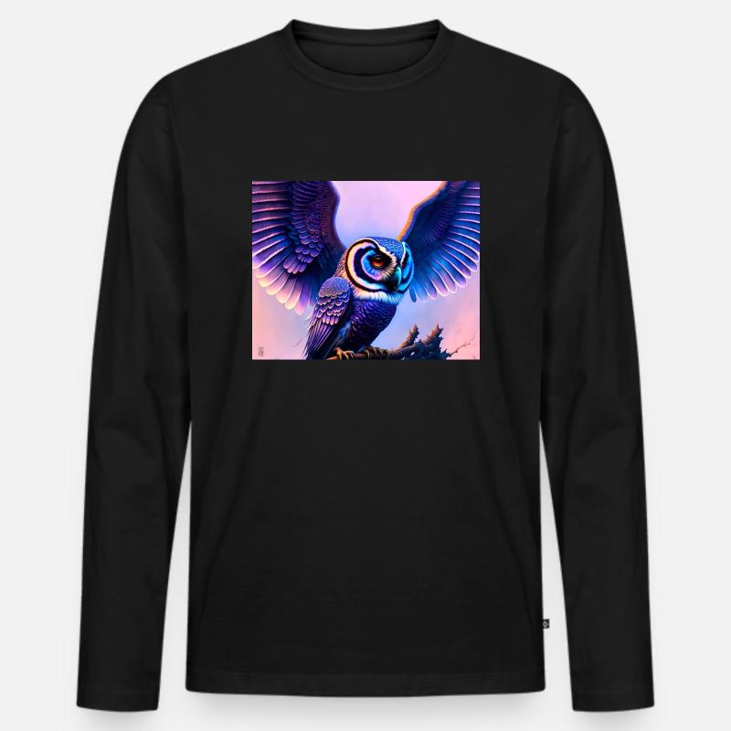 Eule - Männer Premium Bio Langarmshirt - Schwarz