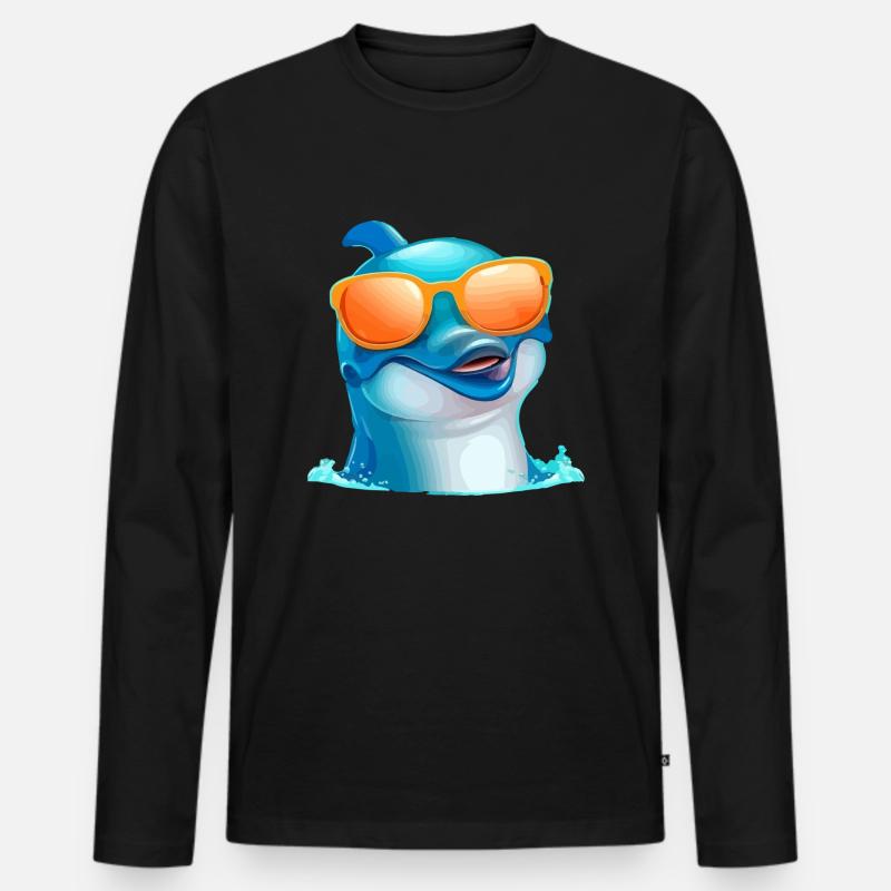 Chas der Brillendelfin - Männer Premium Bio Langarmshirt - Schwarz