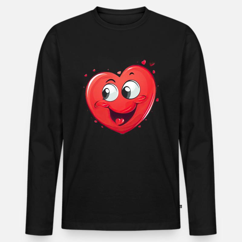 Fröhliches Herz - Männer Premium Bio Langarmshirt - Schwarz