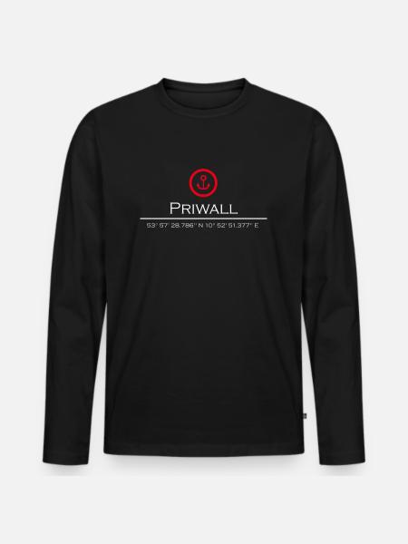 Priwall roter Anker - Männer Premium Bio Langarmshirt - Schwarz