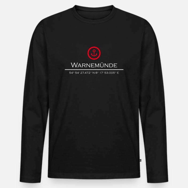Warnemünde roter Anker - Männer Premium Bio Langarmshirt - Schwarz
