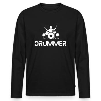 Drummer in action - Men's Premium Organic Long Sleeve Shirt - black - Front - Nico (187cm)