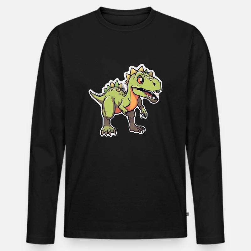 Karikatur-Dinosaurier - Männer Premium Bio Langarmshirt - Schwarz