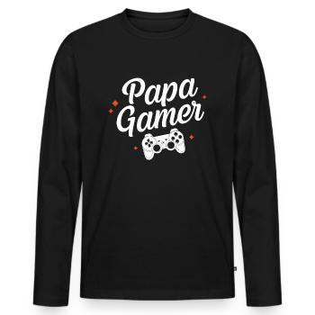 Papa gamer - T-shirt manches longues Premium bio Homme - noir - Devant - Nico (187cm)