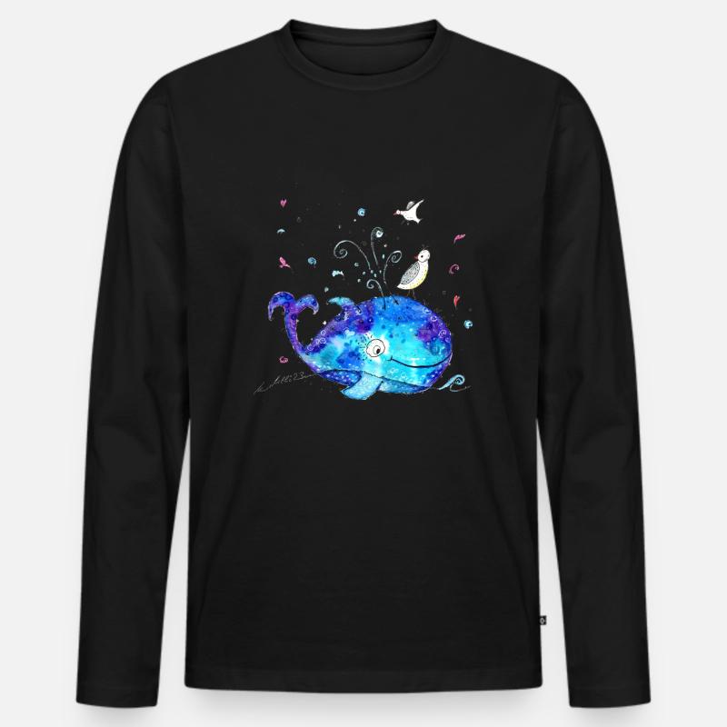 Gute Laune Wal - Männer Premium Bio Langarmshirt - Schwarz