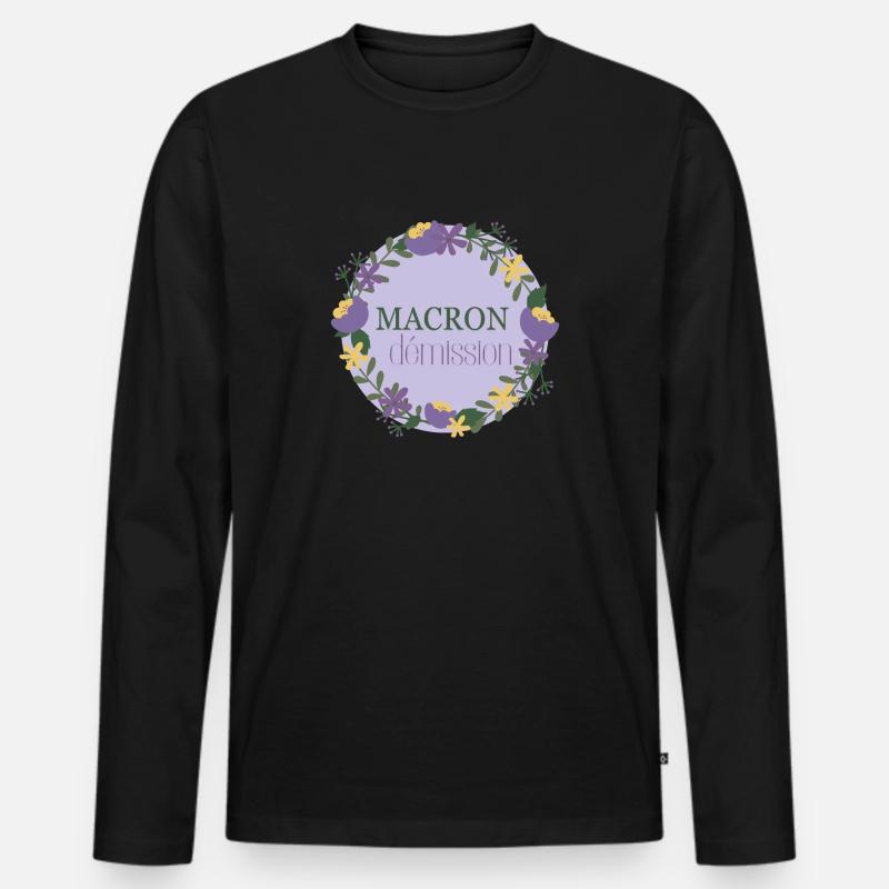 Macron tritt zurück - Männer Premium Bio Langarmshirt - Schwarz