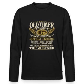 Oldtimer Baujahr 1977 Jahrgang Geburtstag Geschenk - Männer Premium Bio Langarmshirt - Schwarz - Vorne - Nico (187cm)