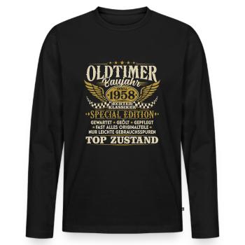 Oldtimer Baujahr 1958 Jahrgang Geburtstag Geschenk - Männer Premium Bio Langarmshirt - Schwarz - Vorne - Nico (187cm)