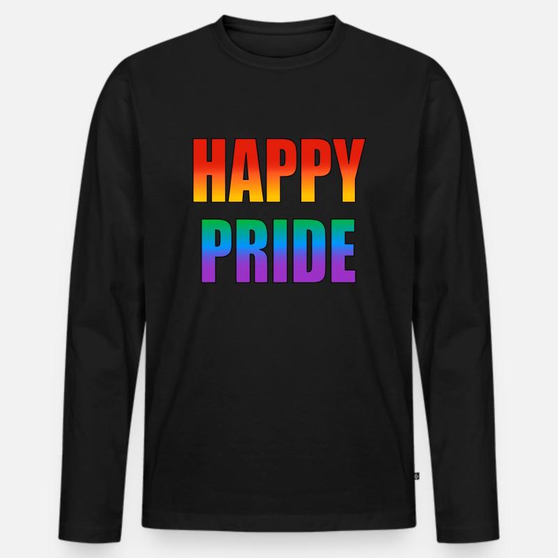 Happy Pride Regenbogen-Text - Männer Premium Bio Langarmshirt - Schwarz