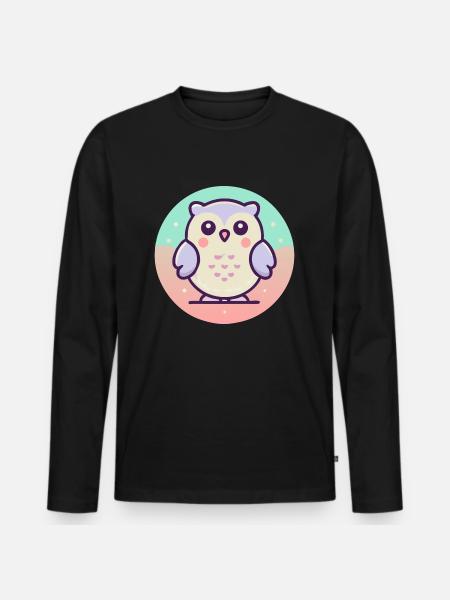 Eule - Männer Premium Bio Langarmshirt - Schwarz