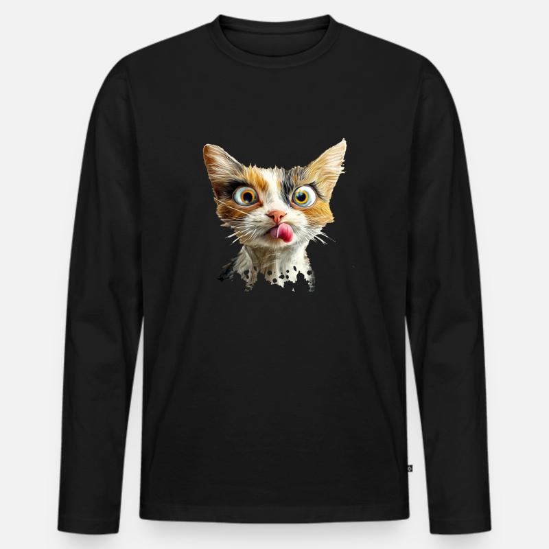 Funny Cat - Männer Premium Bio Langarmshirt - Schwarz