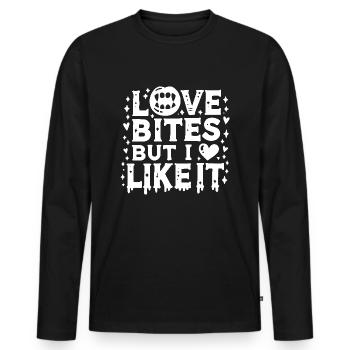 Ich liebe Bites, aber ich mag es - Männer Premium Bio Langarmshirt - Schwarz - Vorne - Nico (187cm)