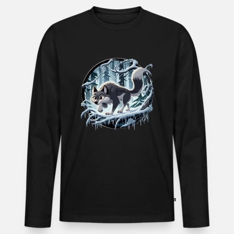 Wolf im eisigen Wald - Männer Premium Bio Langarmshirt - Schwarz