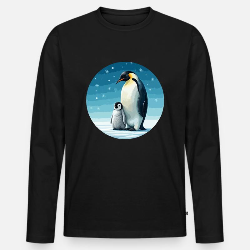 Kaiserpinguin mit Kind - Männer Premium Bio Langarmshirt - Schwarz