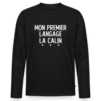 Meine erste Sprache: Umarmungen - Männer Premium Bio Langarmshirt - Schwarz - Vorne - Nico (187cm)