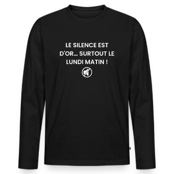 Le silence est d'or… surtout le lundi matin ! - T-shirt manches longues Premium bio Homme - noir - Devant - Nico (187cm)