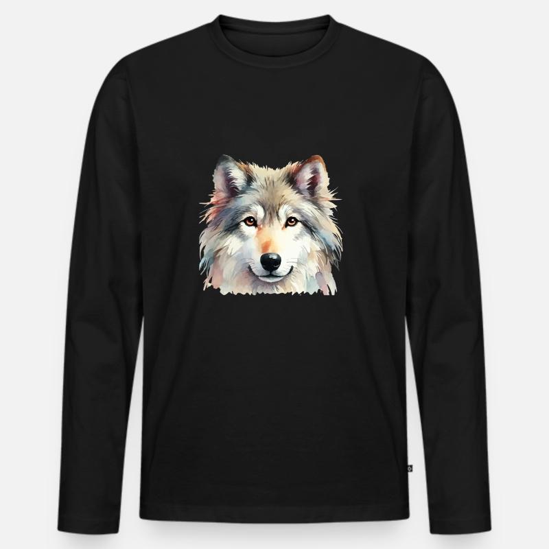 wolf - Männer Premium Bio Langarmshirt - Schwarz