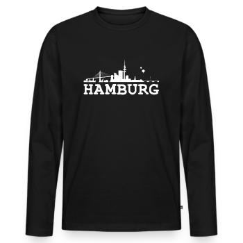 Hamburg - Men's Premium Organic Long Sleeve Shirt - black - Front - Nico (187cm)