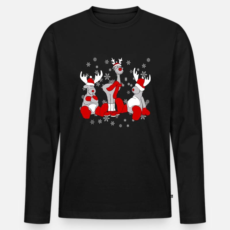 Weihnachts Elche - Männer Premium Bio Langarmshirt - Schwarz