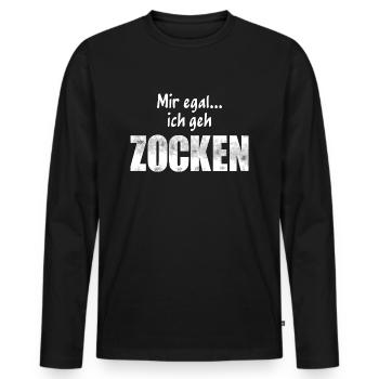 Mir egal... ich geh ZOCKEN - Männer Premium Bio Langarmshirt - Schwarz - Vorne - Nico (187cm)